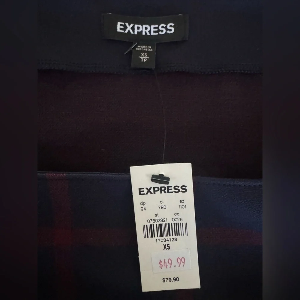 NWT Express Willow Plaid square neck Sheath Dress 3/4 sleeve XS‎